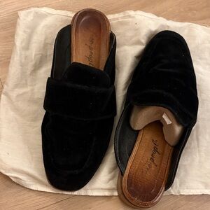 Free People Black Velvet Loafer Mules